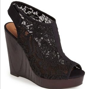Lucky Brand Rezdah Black Crochet Wedges